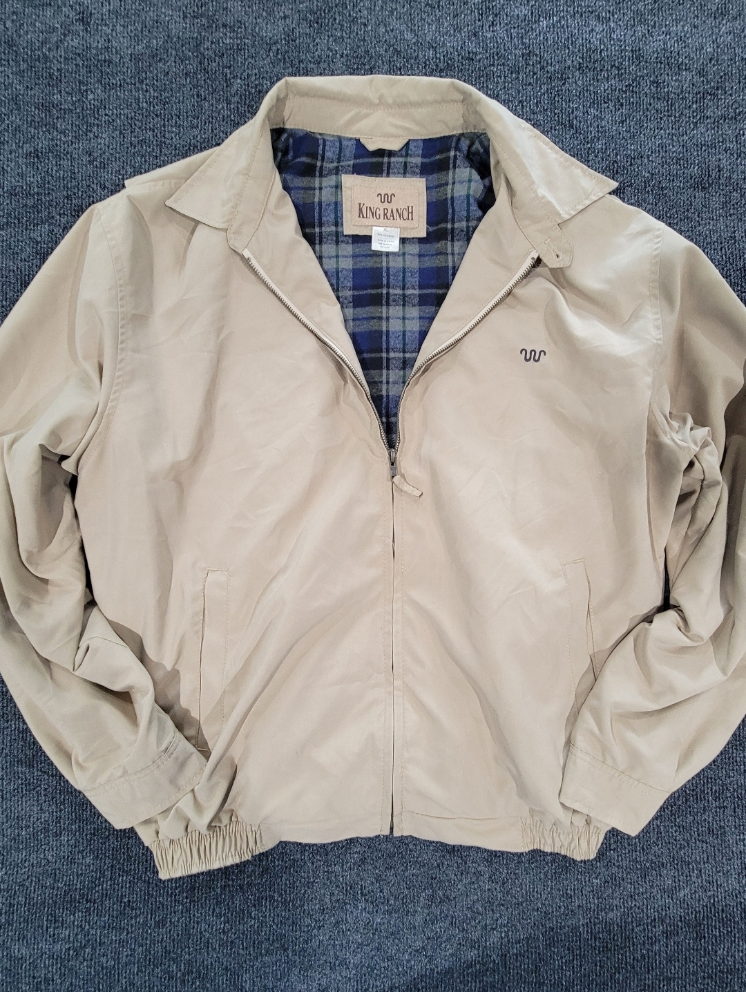 King Ranch Tan Windbreaker Jacket With Plaid Lining For Men Size Xlarge
